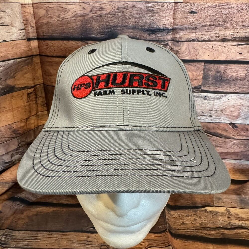 Hurst Farm Supply HFS Hat Cap Grey Adjustable Strap Back Farm Equipment Texas Ag